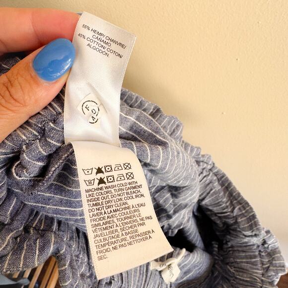 Lucky Brand Blue + White Striped Chambray Pull On Wide Leg Coastal Pants Large - Picture 6 of 10